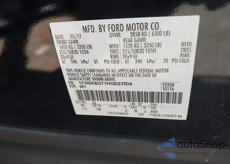 2017 Ford Explorer Sport z USA, uszkodzony, nr VIN 1FM5K8GT1HGD23504